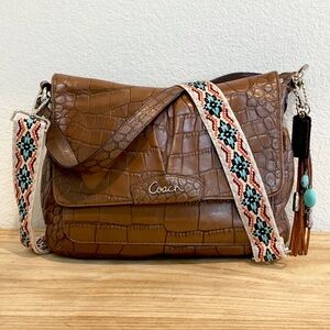 COACH F17646 Leather Embossed Croc Shoulder Bag